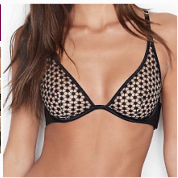 Victoria's Secret Very Sexy Starburst Plunge Bra black lace size 32DDD /32F nwot - Picture 1 of 15